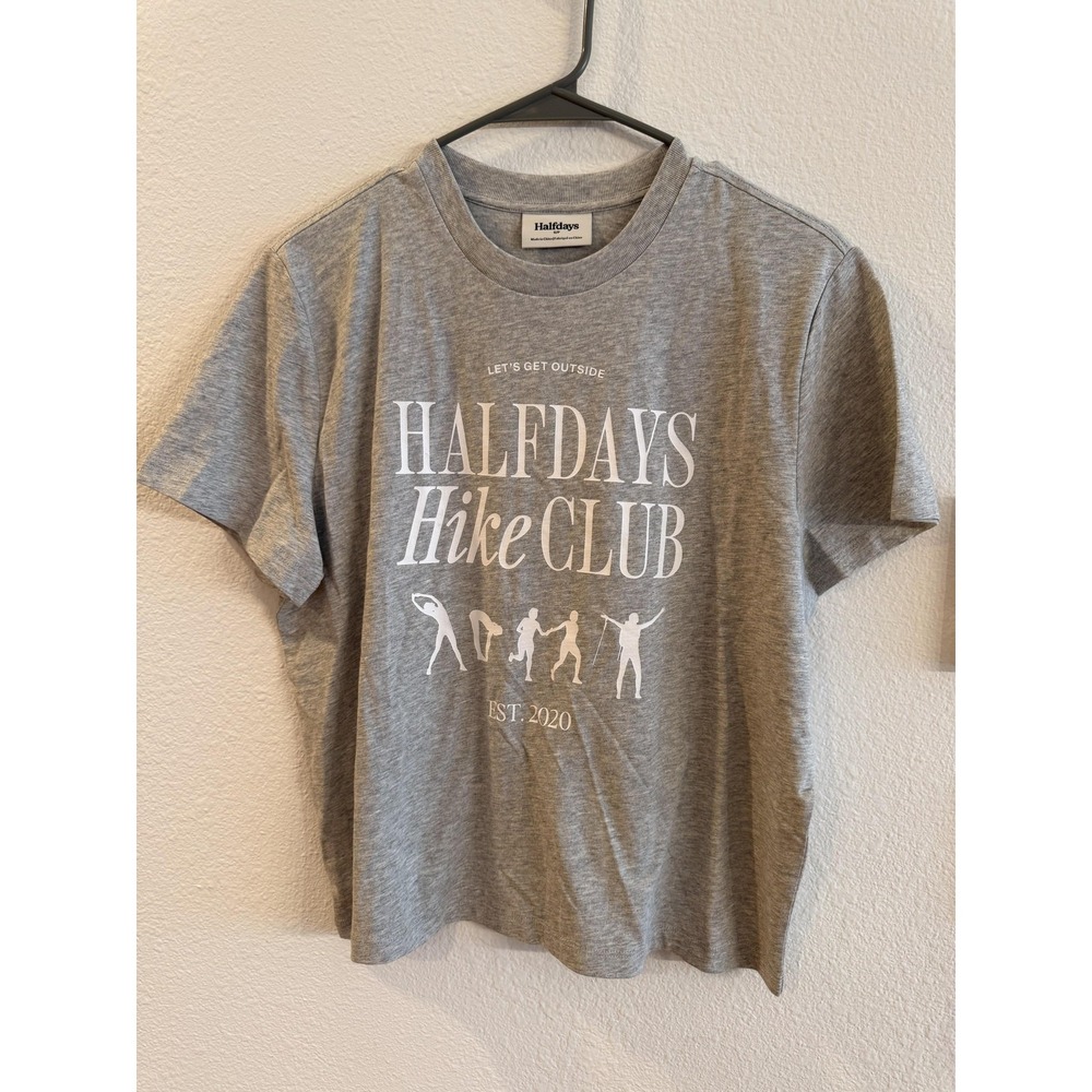 Halfdays Shirt Womens Small Heather Grey Hike Club Graphic Tee Soft Cotton NWT - Picture 2 of 13
